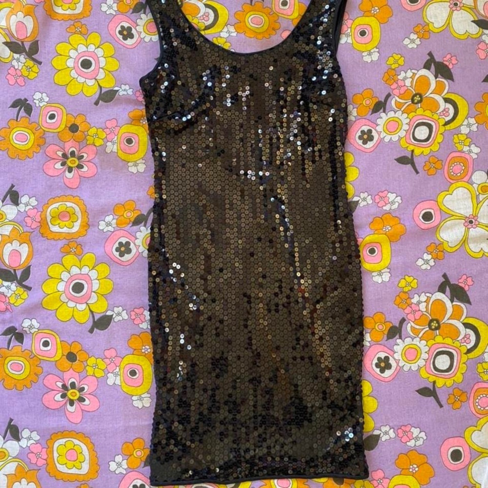 Vintage Black Sequin Mini Dress Low Back Size 6 US best